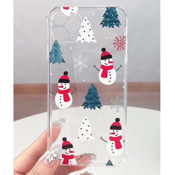 Clear Christmas Tree and  Snowman iPhone Case - Picture 1 of 6